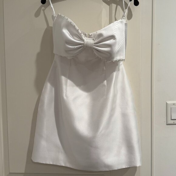 ALFRED SUNG Pearl & Bow Detail Strapless Cocktail Minidress - Picture 1 of 6